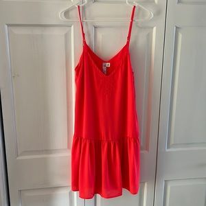 Alya XS coral colored drop hem dress, sundress shower dress